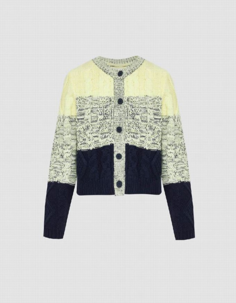 Multicolor Urban Revivo Colorblocks Crew Neck Knitted Women's Cardigan | 05413PDYL