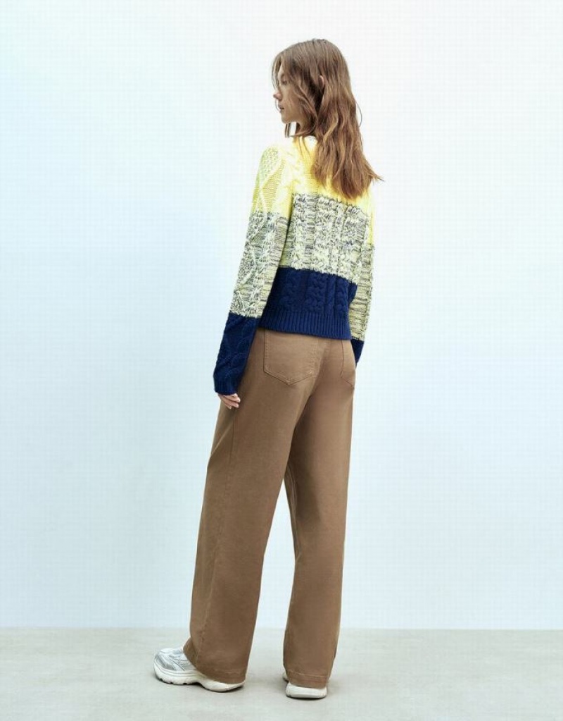 Multicolor Urban Revivo Colorblocks Crew Neck Knitted Women's Cardigan | 05413PDYL