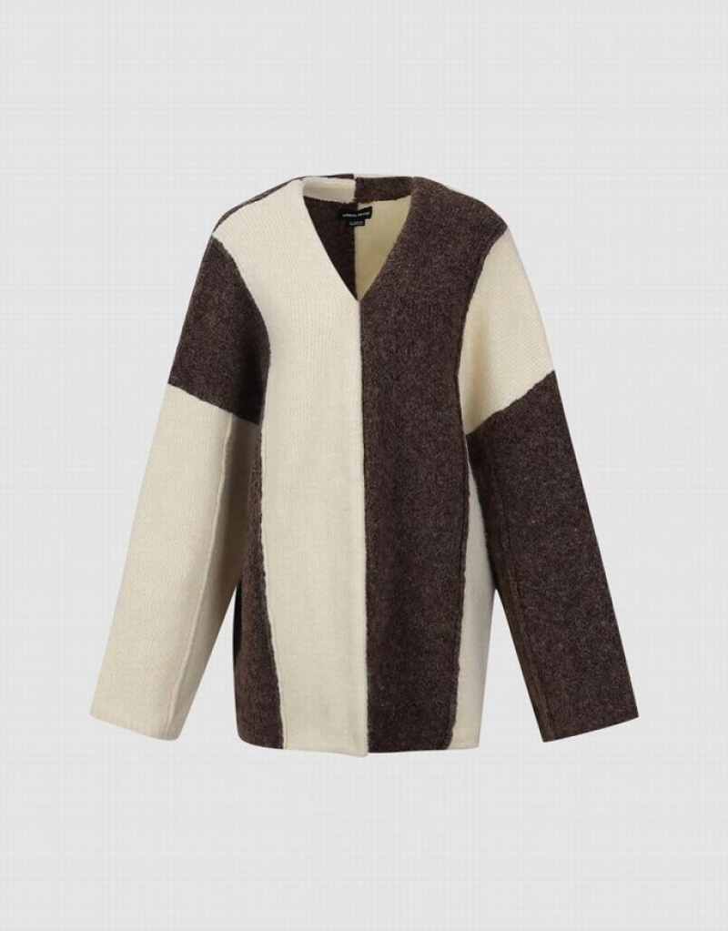 Multicolor Urban Revivo Colorblocks V-Neck Knitted Women's Cardigan | 86490SZKQ