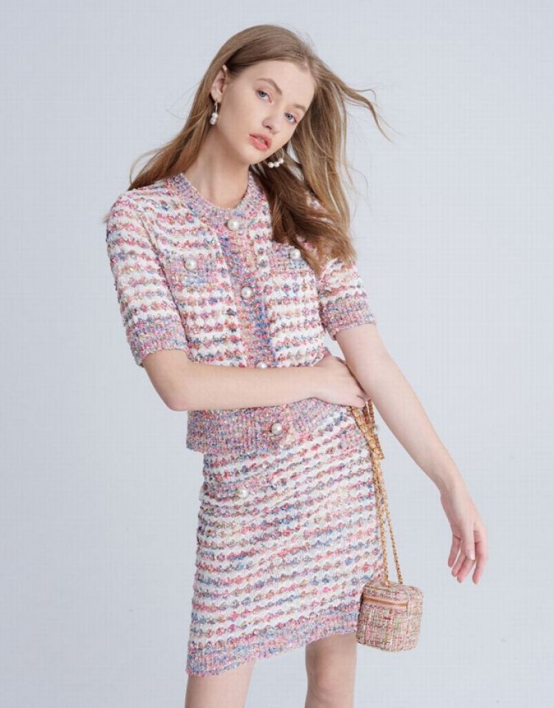 Multicolor Urban Revivo Contrast Trim Colorful Tweed Knitted Women's Skirts | 01649DNQM