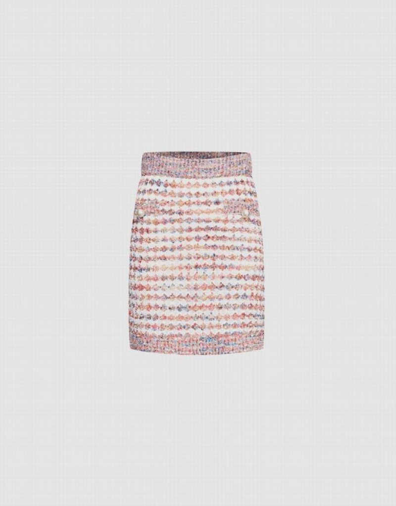 Multicolor Urban Revivo Contrast Trim Colorful Tweed Knitted Women\'s Skirts | 01649DNQM