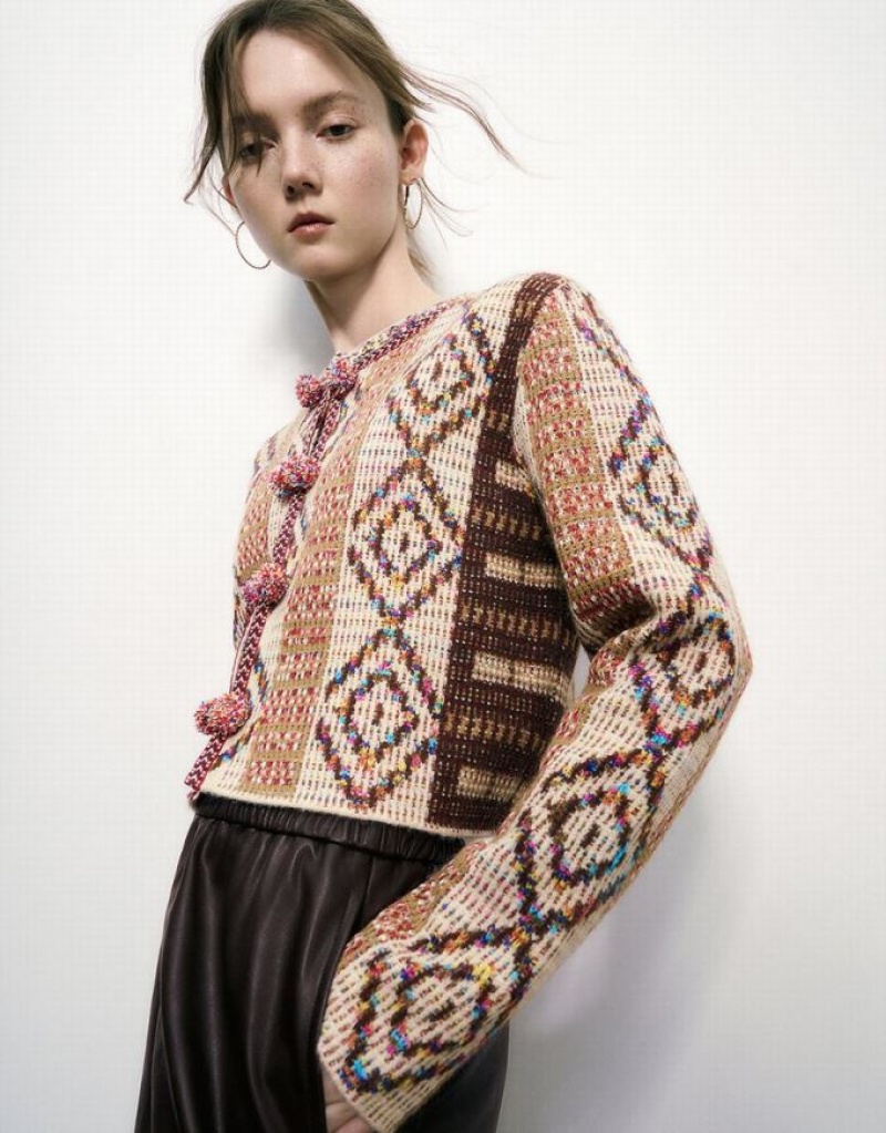 Multicolor Urban Revivo Crew Neck Knitted Women's Cardigan | 68739ZAVD