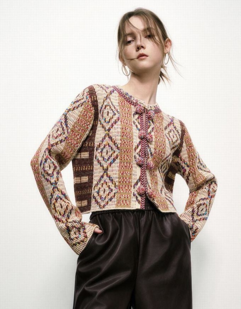 Multicolor Urban Revivo Crew Neck Knitted Women\'s Cardigan | 68739ZAVD