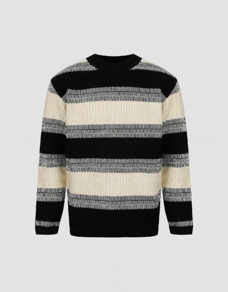 Multicolor Urban Revivo Crew Neck Striped Knitted Men's Cardigan | 57240GFCS