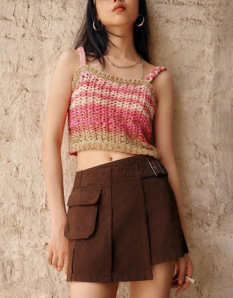 Multicolor Urban Revivo Crochet Striped Knitted Cami Top Women's Cardigan | 98201WOAF