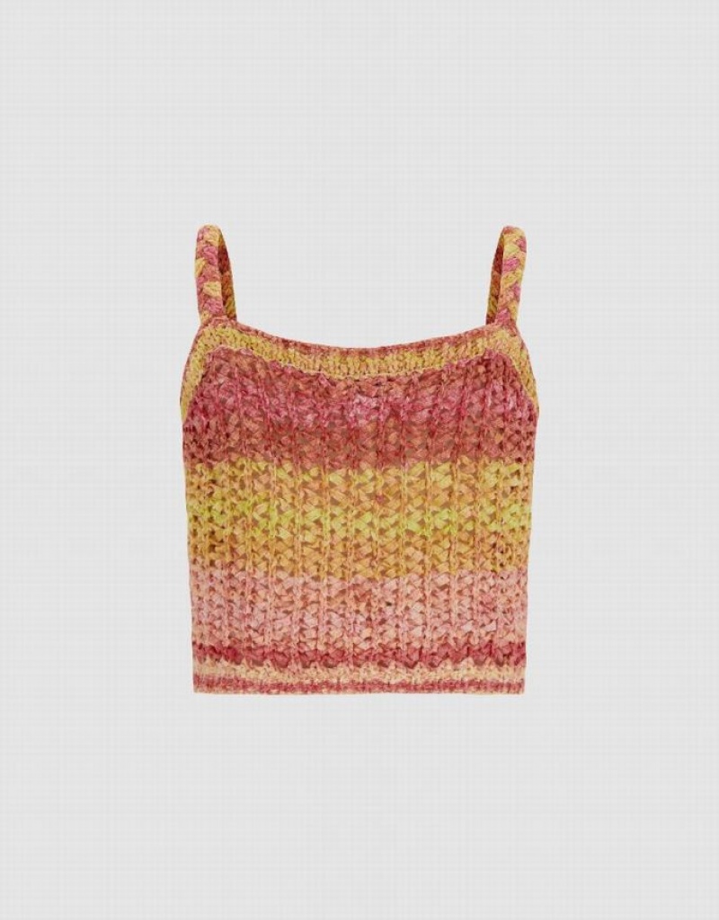 Multicolor Urban Revivo Crochet Striped Knitted Cami Top Women\'s Cardigan | 98201WOAF