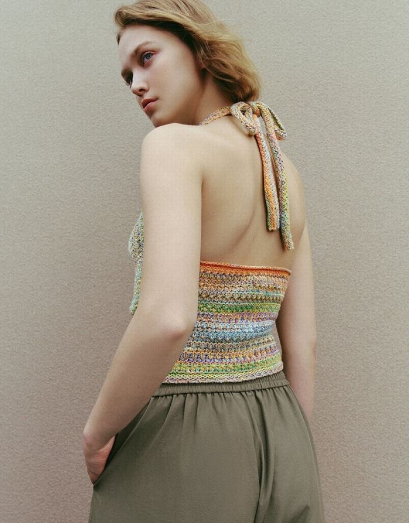 Multicolor Urban Revivo Crochet V-Neck Knitted Women's Cardigan | 17658QWLT