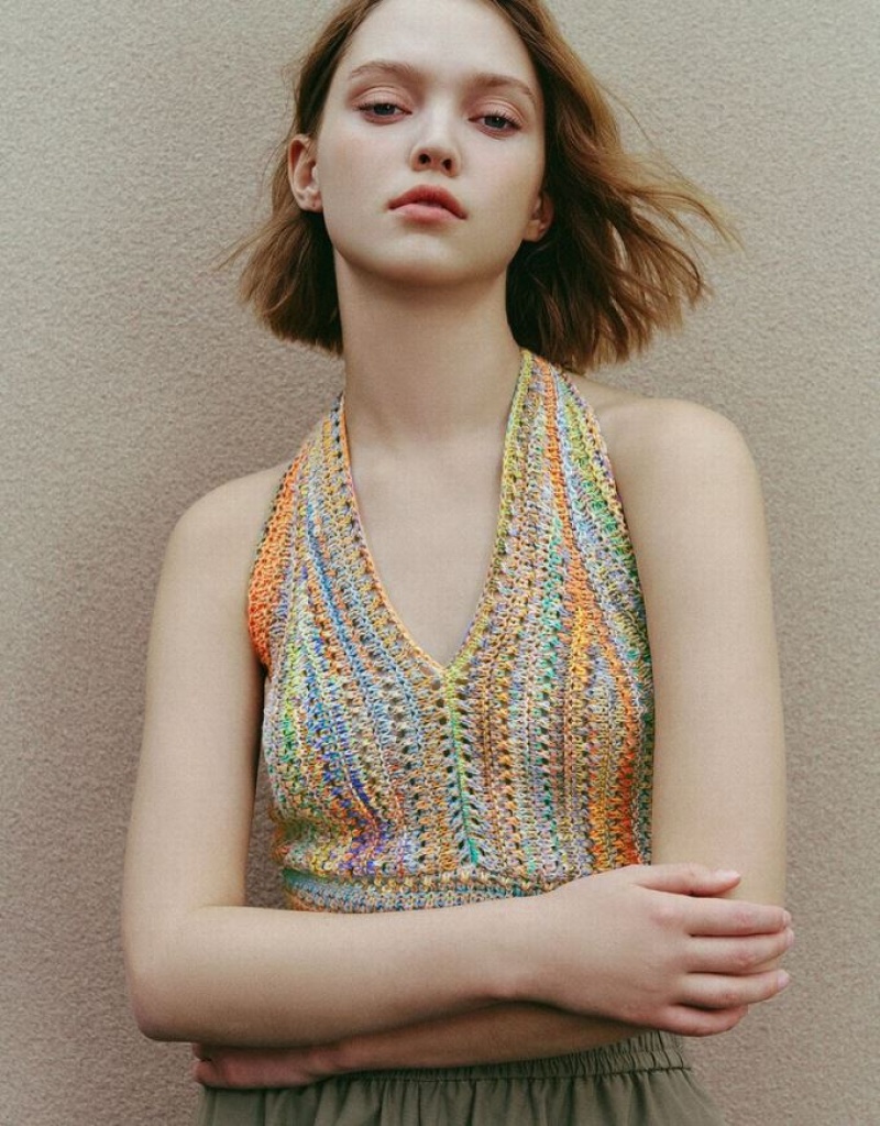 Multicolor Urban Revivo Crochet V-Neck Knitted Women's Cardigan | 17658QWLT