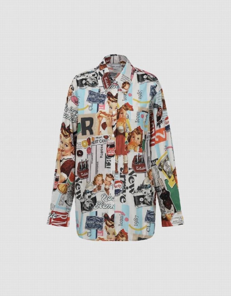 Multicolor Urban Revivo Drop Shoulder Sleeve Printed Straight Women's Shirts | 35842RUSL