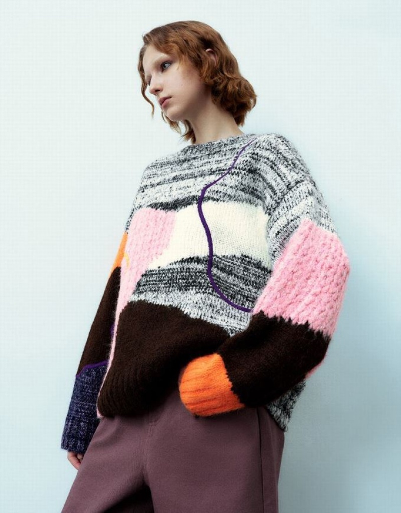 Multicolor Urban Revivo Drop Shoulder Sleeve Crew Neck Women's Sweaters | 14097VXEZ