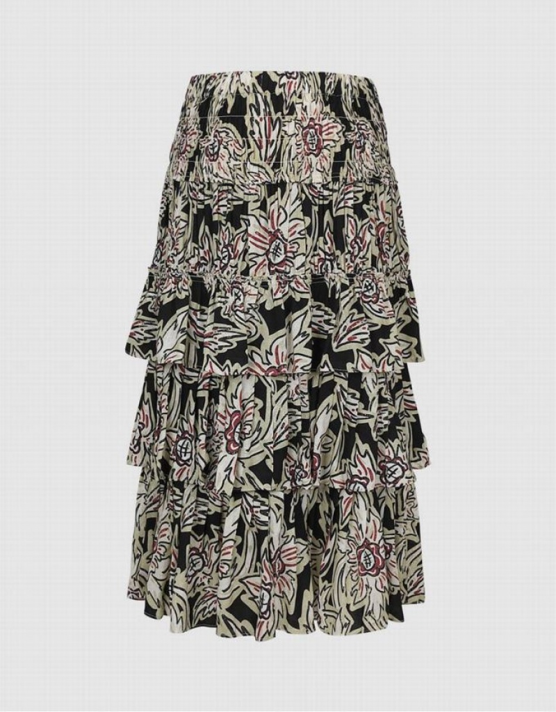Multicolor Urban Revivo Elastic Waist Printed Midi A-Line Women's Skirts | 76830ZTSJ