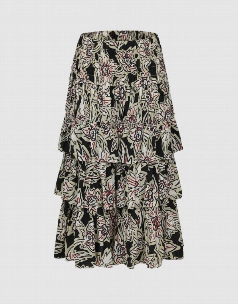 Multicolor Urban Revivo Elastic Waist Printed Midi A-Line Women\'s Skirts | 76830ZTSJ