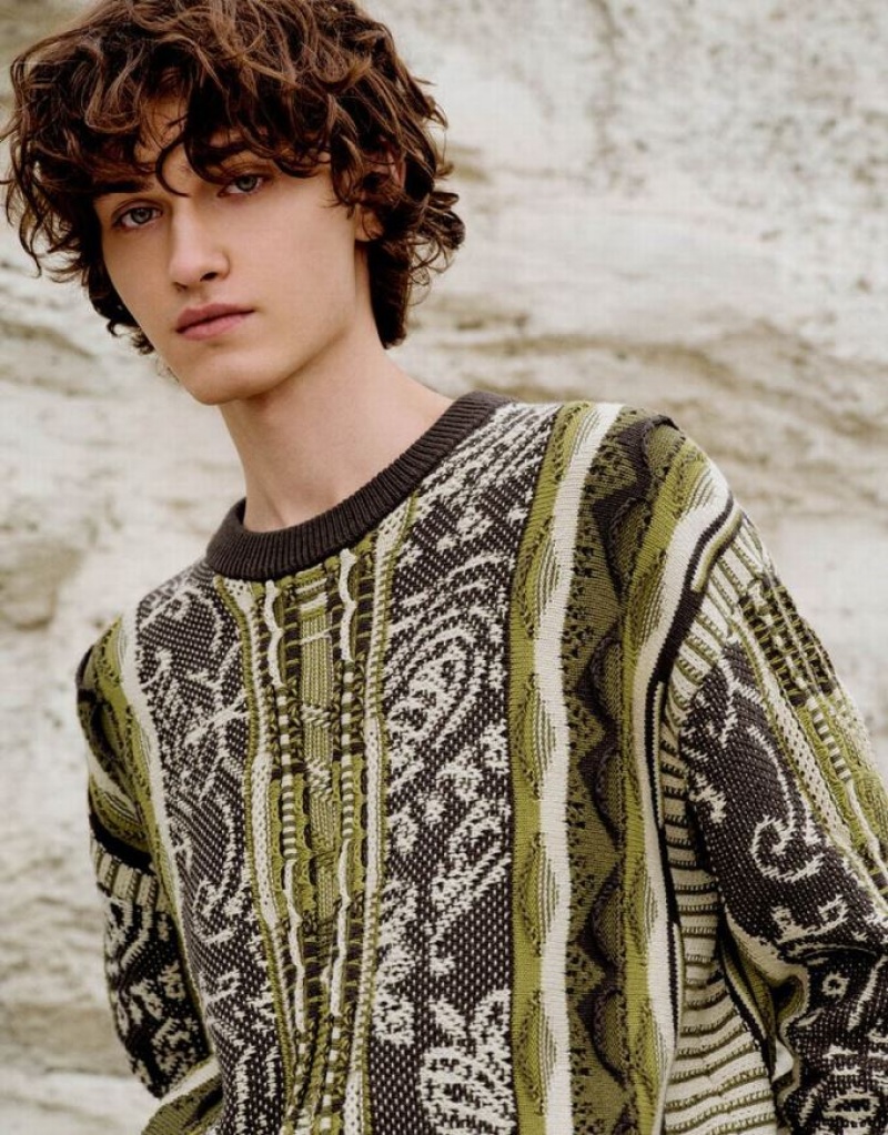 Multicolor Urban Revivo Embroidered Knitted Men's Cardigan | 05639OKGY