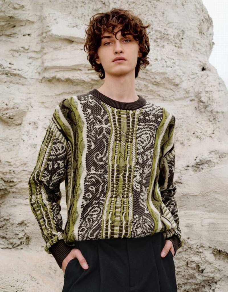 Multicolor Urban Revivo Embroidered Knitted Men\'s Cardigan | 05639OKGY