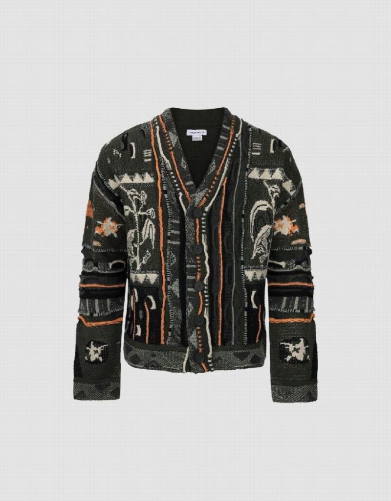Multicolor Urban Revivo Embroidered V-Neck Knitted Men's Cardigan | 69140CJUK