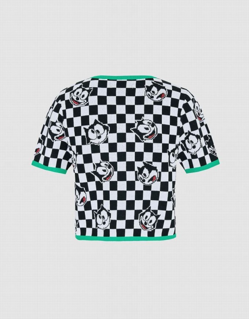 Multicolor Urban Revivo Felix The Cat Checkered Short Sleeve Women's Cardigan | 85037KPXL