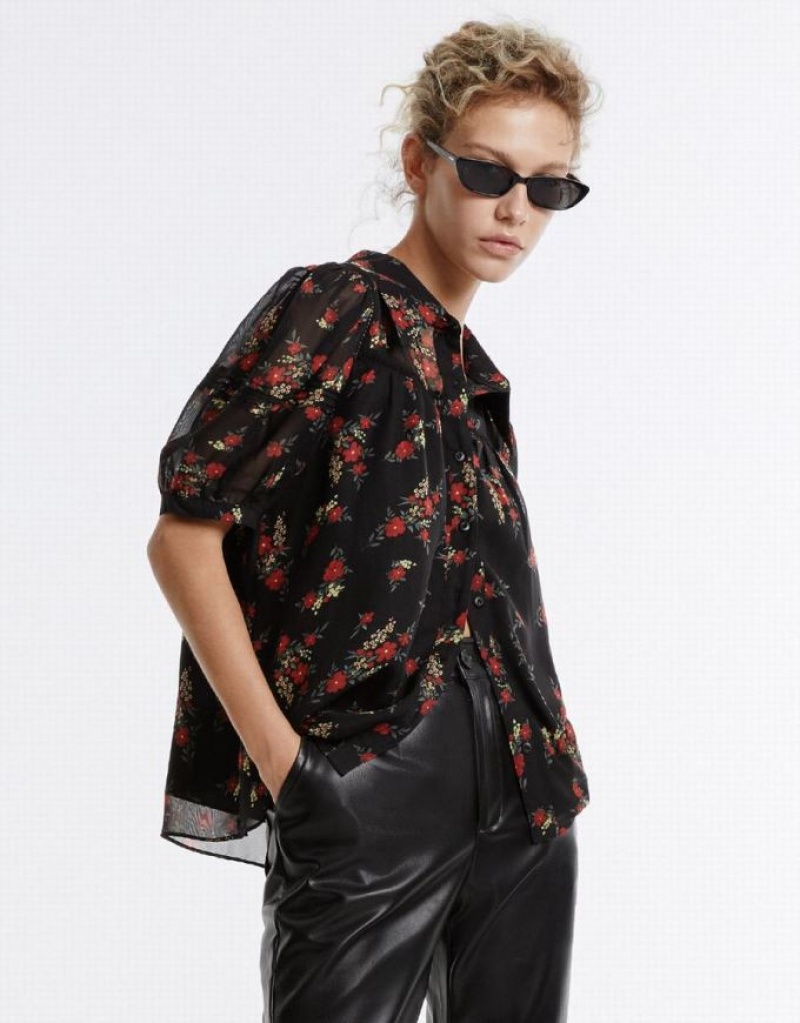 Multicolor Urban Revivo Floral Button Up Women's Shirts | 04275UVRY