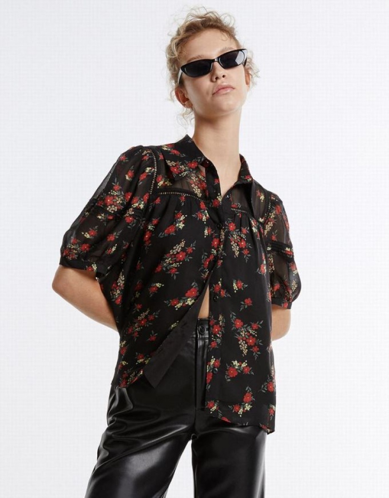 Multicolor Urban Revivo Floral Button Up Women\'s Shirts | 04275UVRY