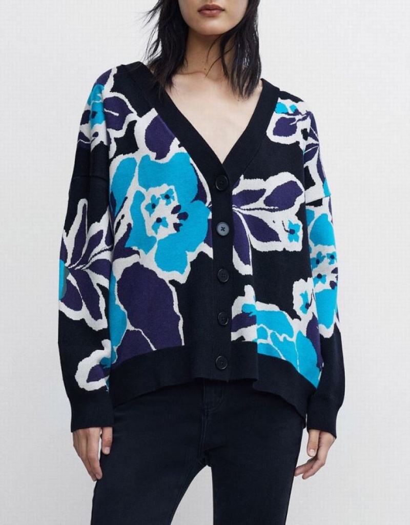 Multicolor Urban Revivo Floral Jacquard Button Up Women's Cardigan | 84609YLKT