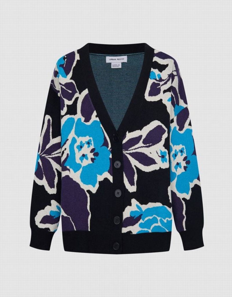 Multicolor Urban Revivo Floral Jacquard Button Up Women\'s Cardigan | 84609YLKT