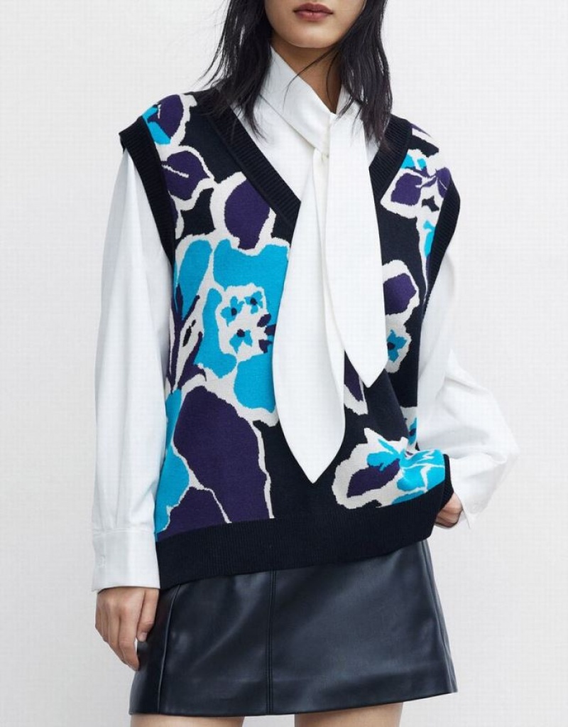 Multicolor Urban Revivo Floral Jacquard Women's Sweater Vest | 12598RICF