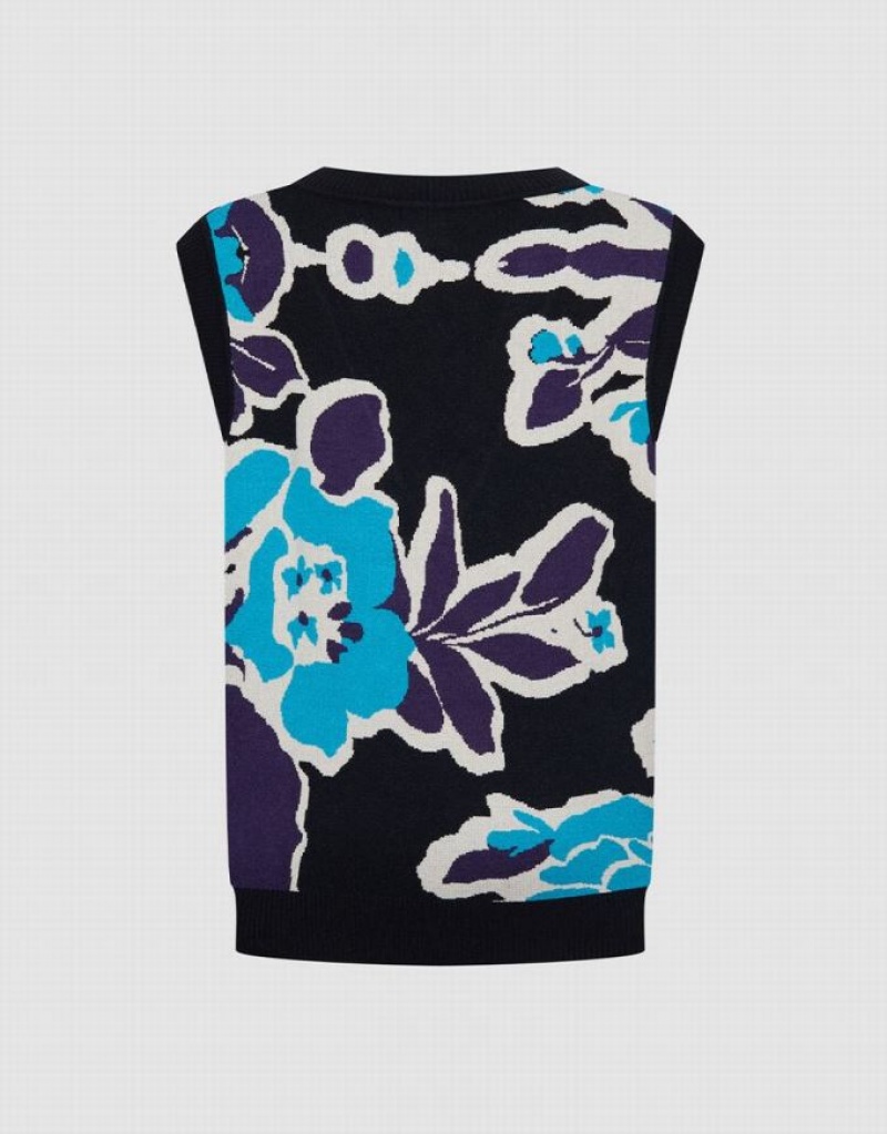 Multicolor Urban Revivo Floral Jacquard Women's Sweater Vest | 12598RICF