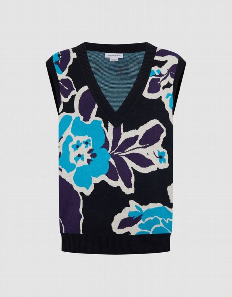 Multicolor Urban Revivo Floral Jacquard Women\'s Sweater Vest | 12598RICF