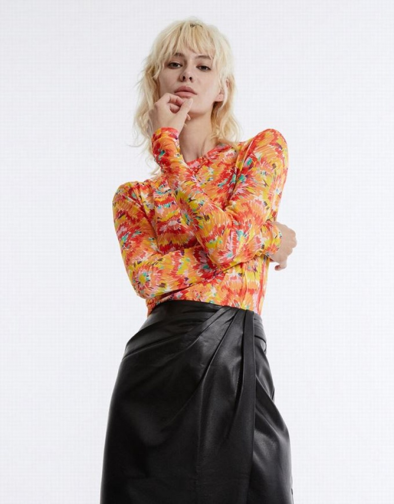 Multicolor Urban Revivo Floral Knitted Women's T-Shirts | 18054WEXD