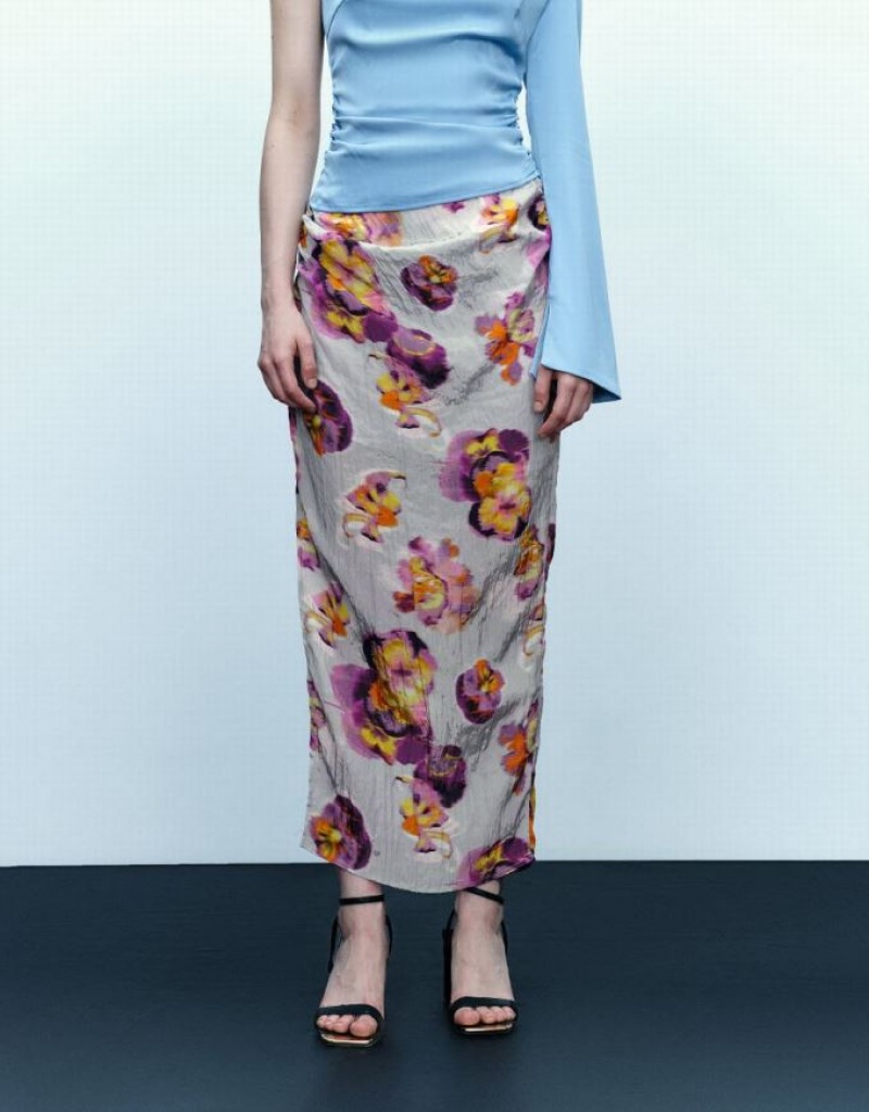 Multicolor Urban Revivo Flower Printed Straight Women's Skirts | 09438OWEJ