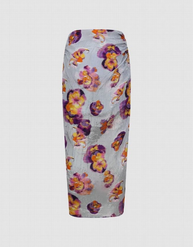 Multicolor Urban Revivo Flower Printed Straight Women's Skirts | 09438OWEJ