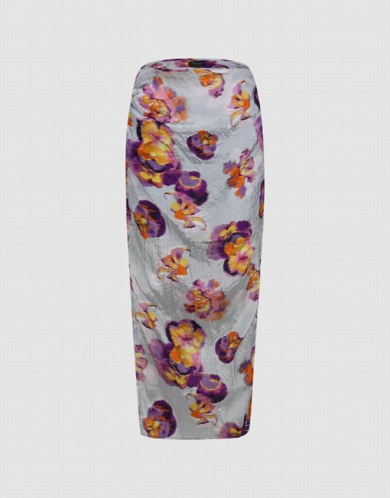 Multicolor Urban Revivo Flower Printed Straight Women\'s Skirts | 09438OWEJ