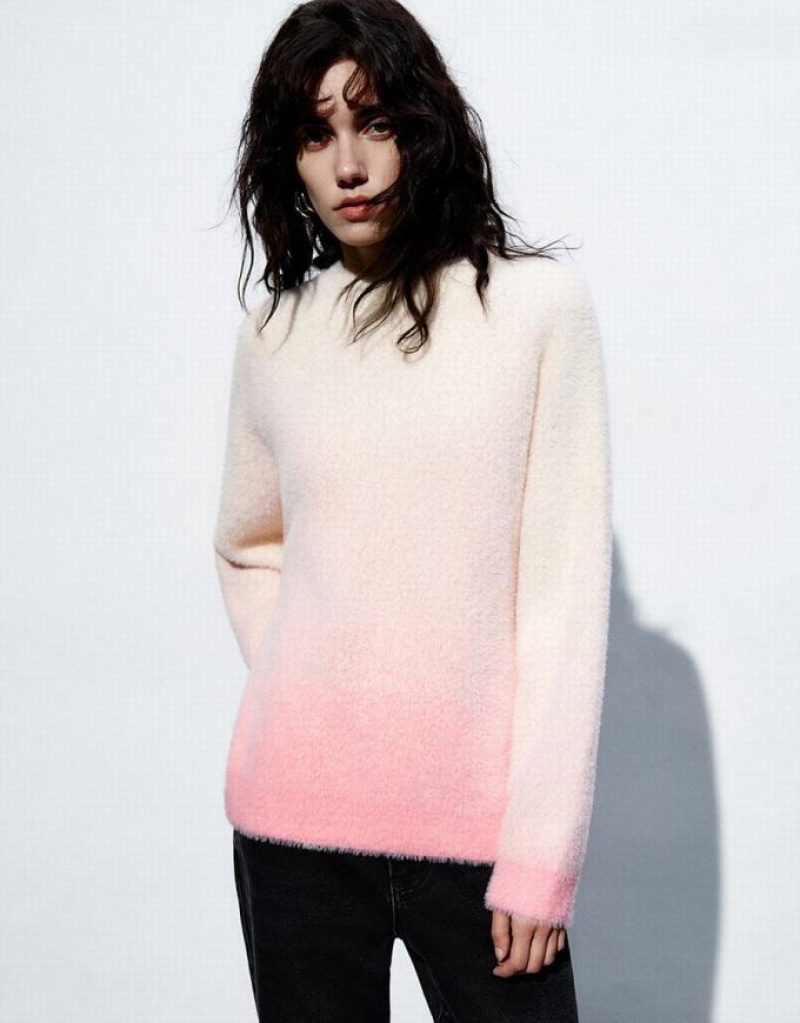Multicolor Urban Revivo Gradient Crew Neck Knitted Women\'s Cardigan | 21509BDEA