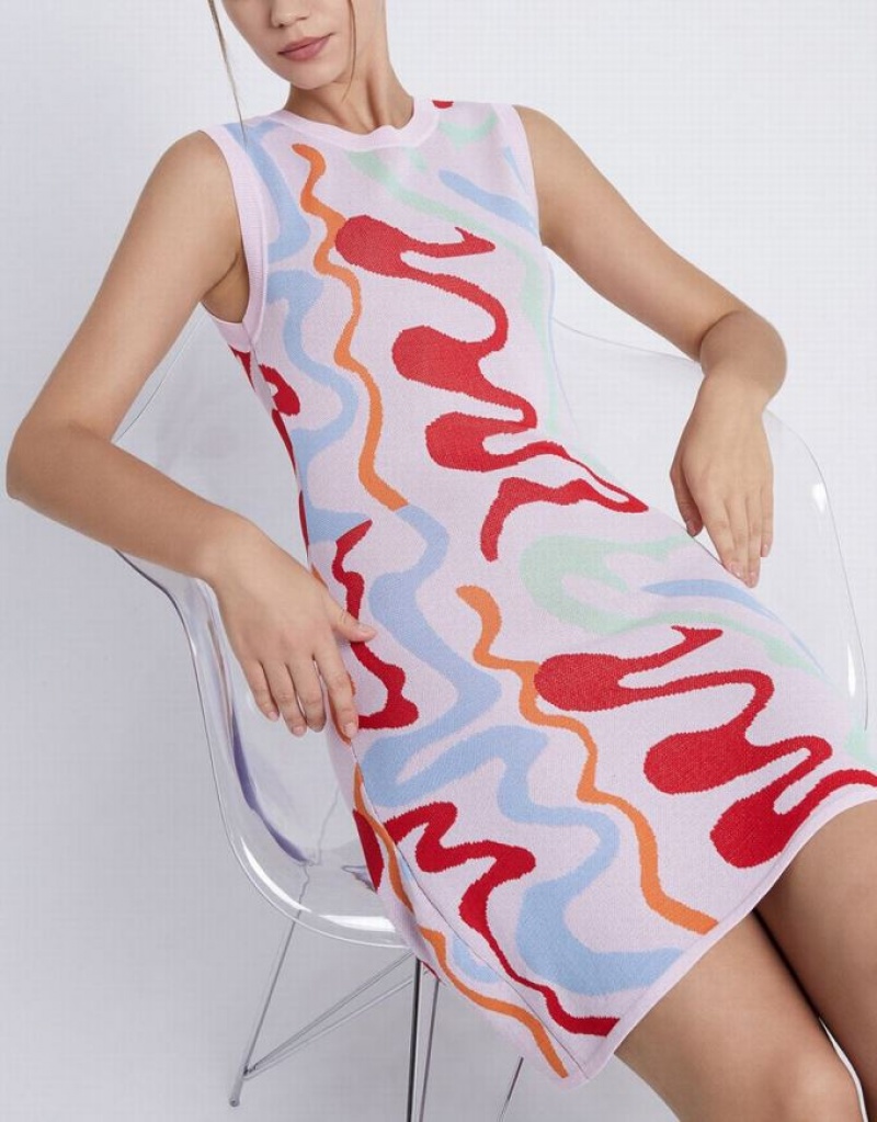 Multicolor Urban Revivo Graffiti Sleeveless Women's Knitted Dress | 81736PABD