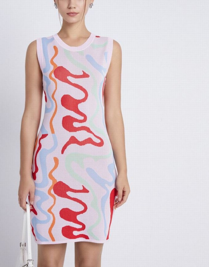 Multicolor Urban Revivo Graffiti Sleeveless Women's Knitted Dress | 81736PABD