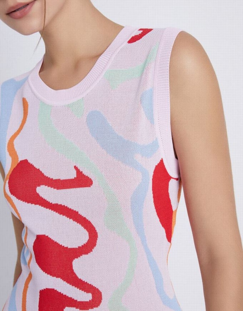 Multicolor Urban Revivo Graffiti Sleeveless Women's Knitted Dress | 81736PABD