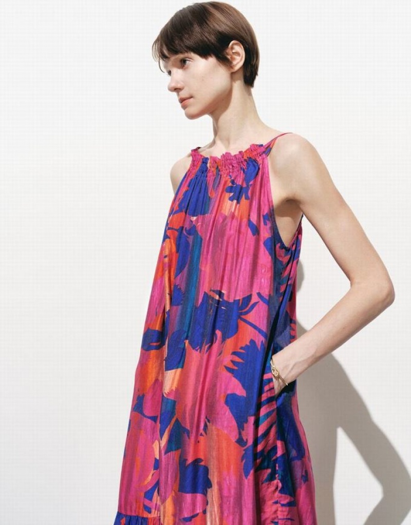 Multicolor Urban Revivo Halter Neck Printed A-Line Women's Dress | 31589MQVL