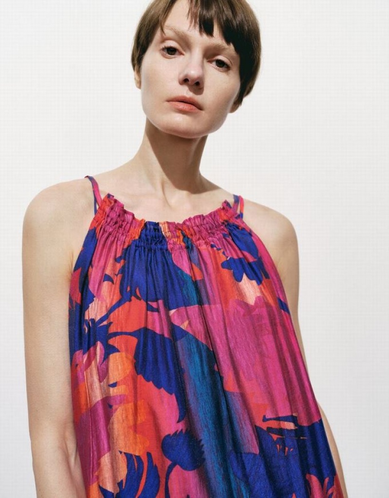Multicolor Urban Revivo Halter Neck Printed A-Line Women's Dress | 31589MQVL