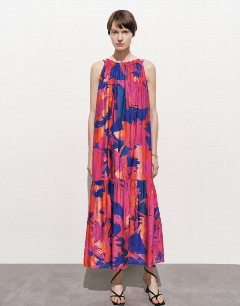 Multicolor Urban Revivo Halter Neck Printed A-Line Women\'s Dress | 31589MQVL