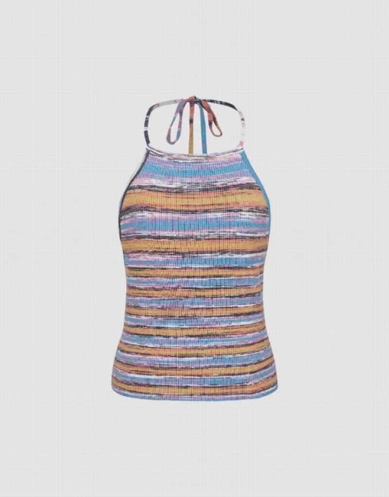 Multicolor Urban Revivo Halter Neck Striped Knitted Women's Cardigan | 56189LVXH