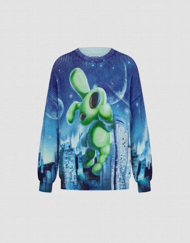 Multicolor Urban Revivo Interstellar Bunny Printed Knitted Men's Cardigan | 75294JIHN