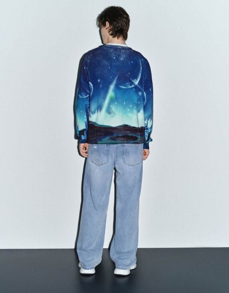 Multicolor Urban Revivo Interstellar Bunny Printed Knitted Men's Cardigan | 75294JIHN