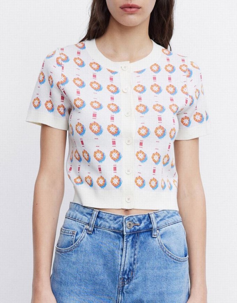 Multicolor Urban Revivo Jacquard Short Sleeve Women's Cardigan | 40239DWGO