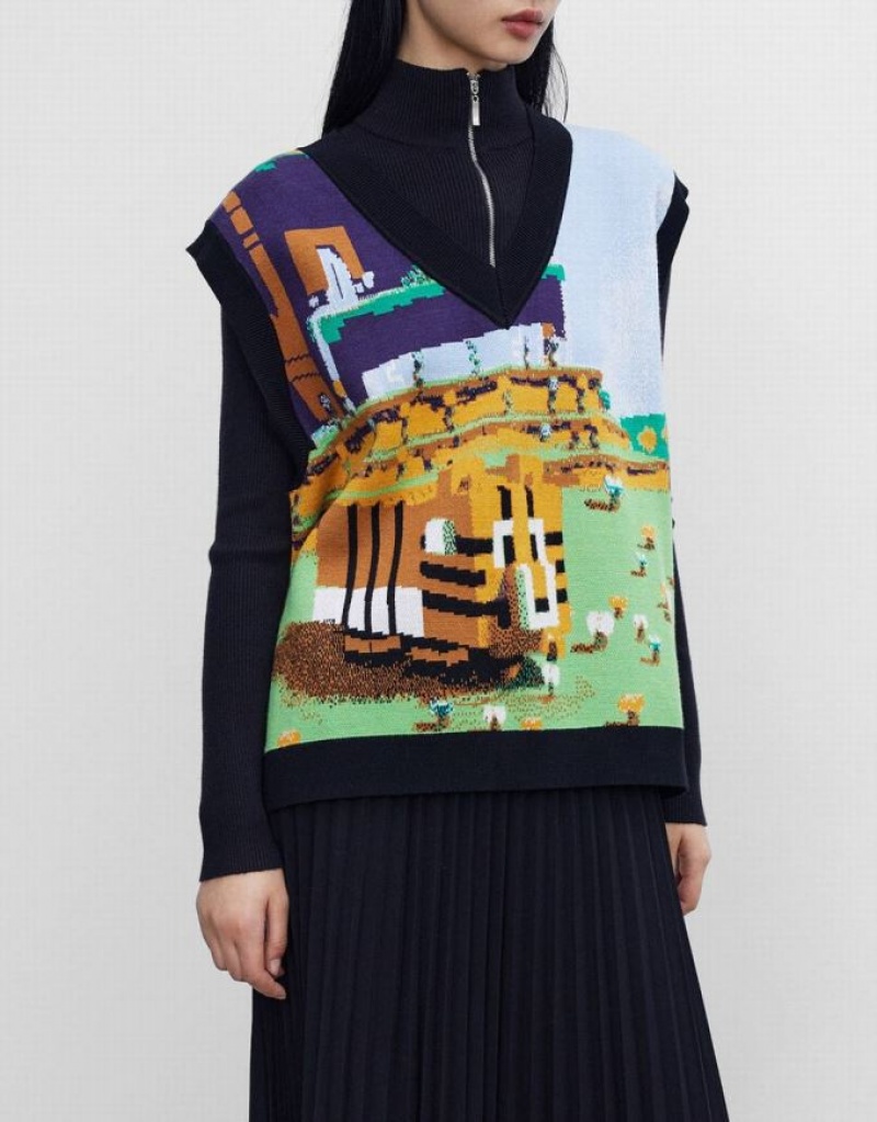 Multicolor Urban Revivo Jacquard V Neck Women's Sweater Vest | 41975UPME