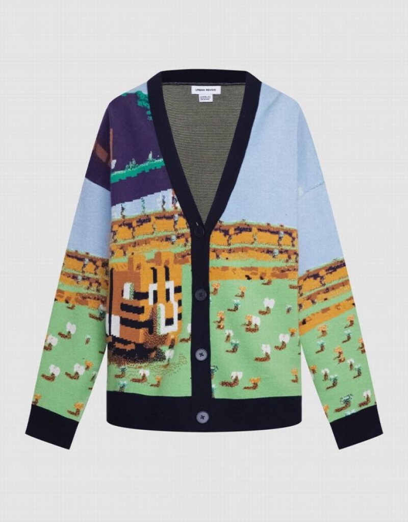 Multicolor Urban Revivo Landscape Contrast Trim Women\'s Cardigan | 25748RHKC
