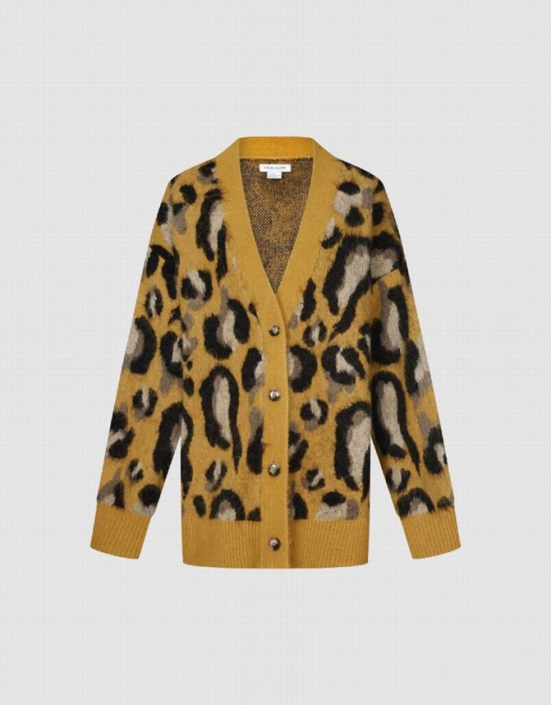 Multicolor Urban Revivo Leopard Printed V-Neck Knitted Women's Cardigan | 87694ARUE