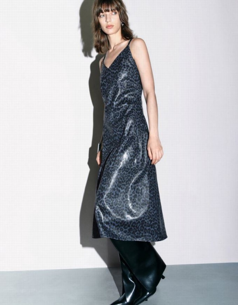 Multicolor Urban Revivo Leopard Printed Sleeveless V-Neck A-Line Women's Dress | 80164DRZL