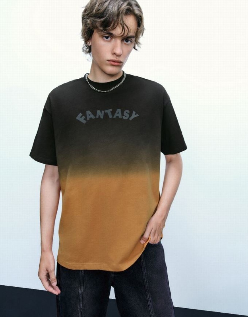 Multicolor Urban Revivo Letter Printed Crew Neck Men's T-Shirts | 38751HNMQ
