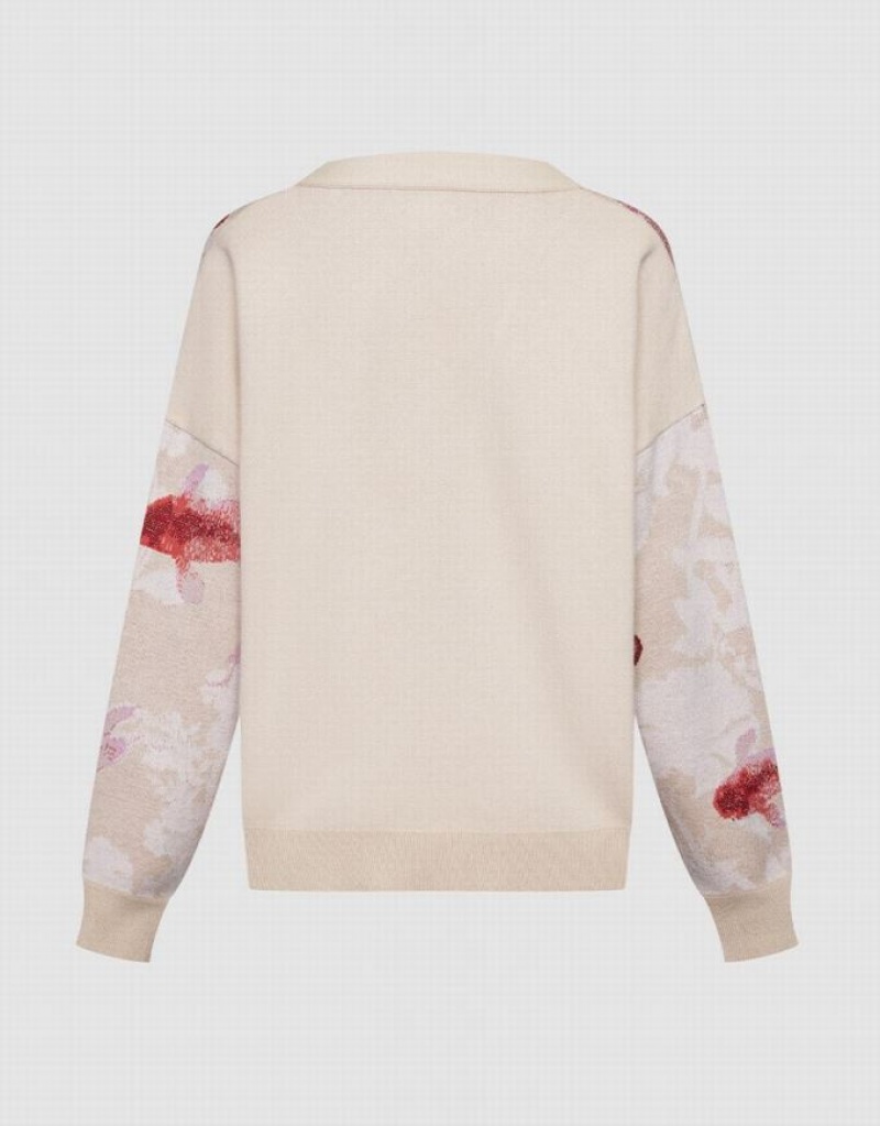 Multicolor Urban Revivo Lucky Fish Jacquard V Neck Women's Cardigan | 43619KMEB