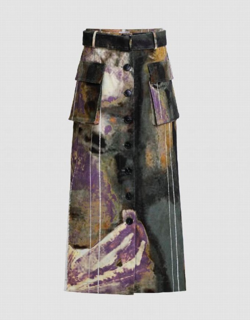 Multicolor Urban Revivo Maxi Printed Straight Women\'s Skirts | 02861UCOH