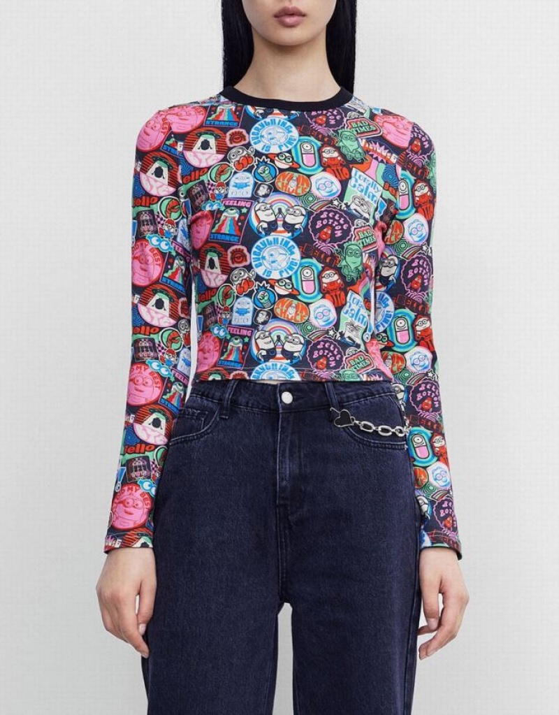 Multicolor Urban Revivo Minions Long Sleeve Women's T-Shirts | 78026LDBY